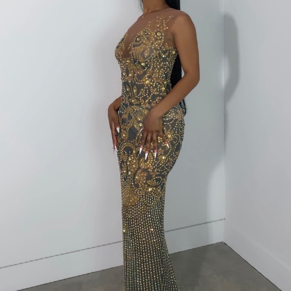 Jade colored jeweled dress